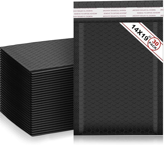 Henoyso 30 Pcs Extra Large Bubble Mailers 14 x 19 Inches Resealable Padded Envelopes Waterproof Shipping Bags Poly Padded Mailers Bulk for Mailing Packaging Small Business(Black)