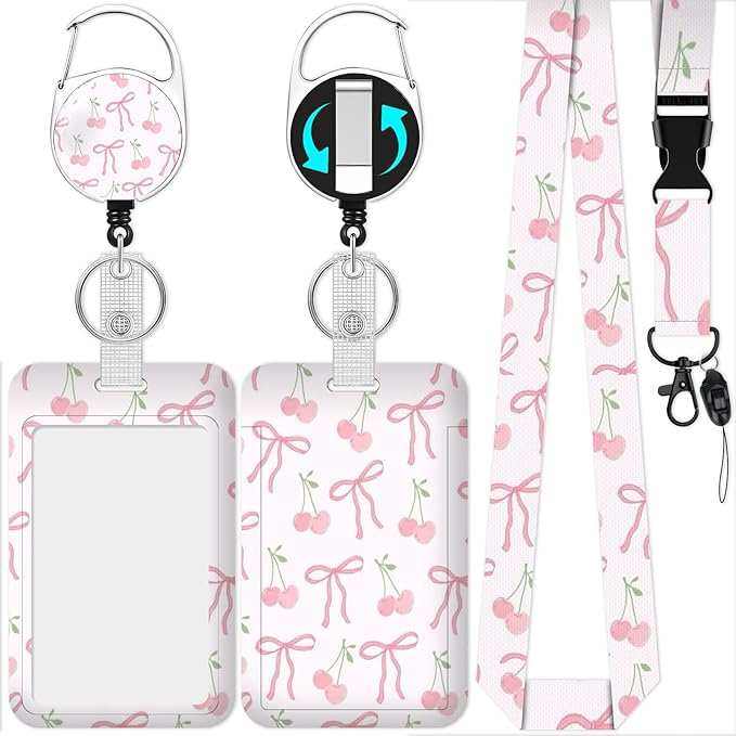 Bow Badge Holder Reel Lanyard,ID Card Badge Holder Retractable Name Tag Clips for Doctor Nurse Teacher Office Student