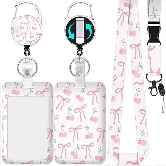 Bow Badge Holder Reel Lanyard,ID Card Badge Holder Retractable Name Tag Clips for Doctor Nurse Teacher Office Student