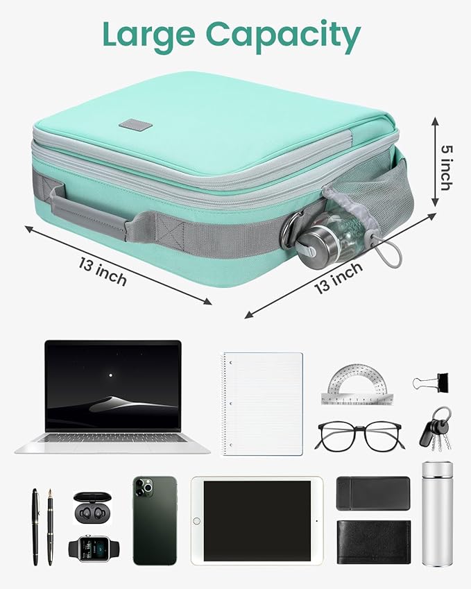 Zipper Binder, 3 Inch D-Ring 3 Ring with Water Bottle Holder,700 Sheet Capacity-Multiple Pockets,Binder with Strap for School/Office, Fit for 13" Tablet/Laptop,Patent Design-Light Blue