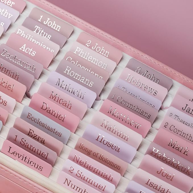 UPAFEXXI-Laminated Bible Tabs (Rose Gold Foil Embossed Lettering), Bible Tabs for Women and Men, Reposition Large Print Stickers, Easy to Read and Apply, 80 Chapters Labels for Easy Navigation(Pink)