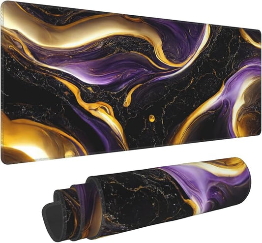 Black Marble Extended Big Mouse Pad Large,XL Gaming Mouse Pad Desk Pad,31.5x11.8inch Long Computer Keyboard Mouse Mat Mousepad with 3mm Non-Slip Base for Home Office Work-Purple and Gold Marble