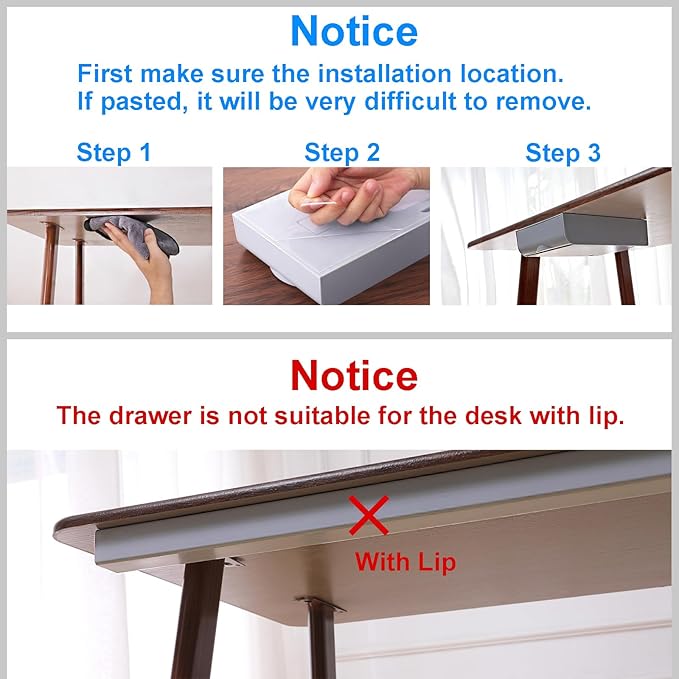 4 Pack Under Desk Drawer Self-Adhesive Desktop Storage Organizer, Hidden Attachable Slide Out Desk Drawer, Under Table Tray for Pencil Pen Stationery Office Organization, White