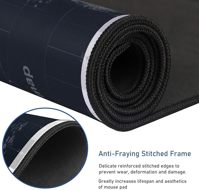 Large Extended Gaming Mouse Pad with Stitched Edges,(35.4X15.7In) Durable Non-Slip Natural Rubber Base, Waterproof Computer Keyboard Pad Mat for Esports Pros/Gamer/Desktop/Office/Home, Map