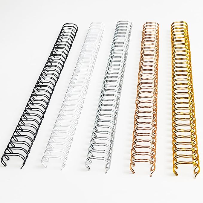 Binditek 50 Pack Double Loop Wire Binding Spines, 1/2 Inch Binding Wire for Letter Size, 3:1 Pitch, 100 Sheet Capacity, 32-Loop, 5 Assorted Colors (Black,Gold,Silver,White,Rose Gold), for Coworkers