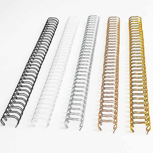 Binditek 50 Pack Double Loop Wire Binding Spines, 1/2 Inch Binding Wire for Letter Size, 3:1 Pitch, 100 Sheet Capacity, 32-Loop, 5 Assorted Colors (Black,Gold,Silver,White,Rose Gold), for Coworkers