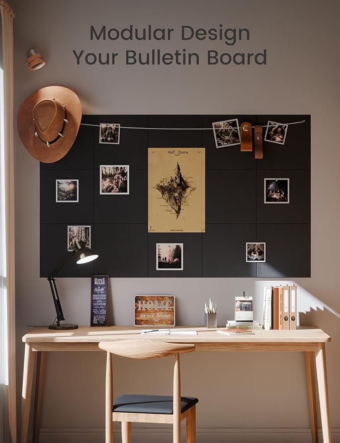 Large Felt Bulletin Board 36" x 24" Cork Board Alternative-6 Pack with 40 Safe Removable Adhesive Tabs, Cork Boards for Walls Cork Board for Home Office Classroom Pin Board - Black