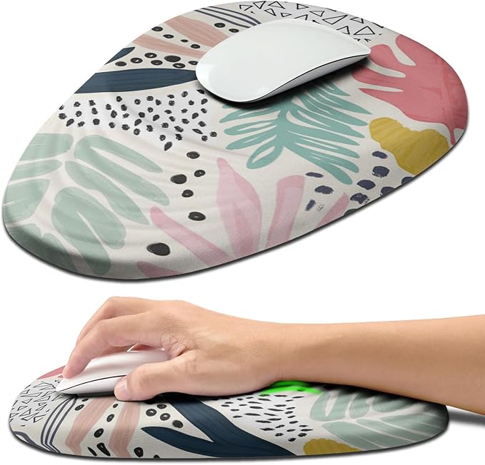 Hokafenle Ergonomic Mouse Pad Wrist Support with Stepped-Wedge Design, Wrist Rest Pain Relief Mousepad Filled with Memory Foam, Carpal Tunnel Mousepad for Wireless Mouse(12x8 inch, Tropical Plants)