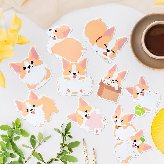 Xqumoi 30 Pack Corgi Sticky Notes - Cute Cartoon Corgi Self Sticky Notepads Writing Memo Pads Animal Page Marker for Back to School Office Supplies Party Favors Goodies Bag Fillers, Total 600 Sheets