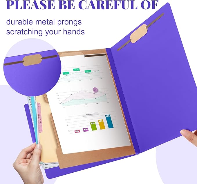 Skyygemm 12 Pack Classification File Folders Bulk with Divider and 2" Expansion, Pressboard Folder with 2 Prong Fasteners for Employee Records Medical Charts Office Document Organization(Purple)
