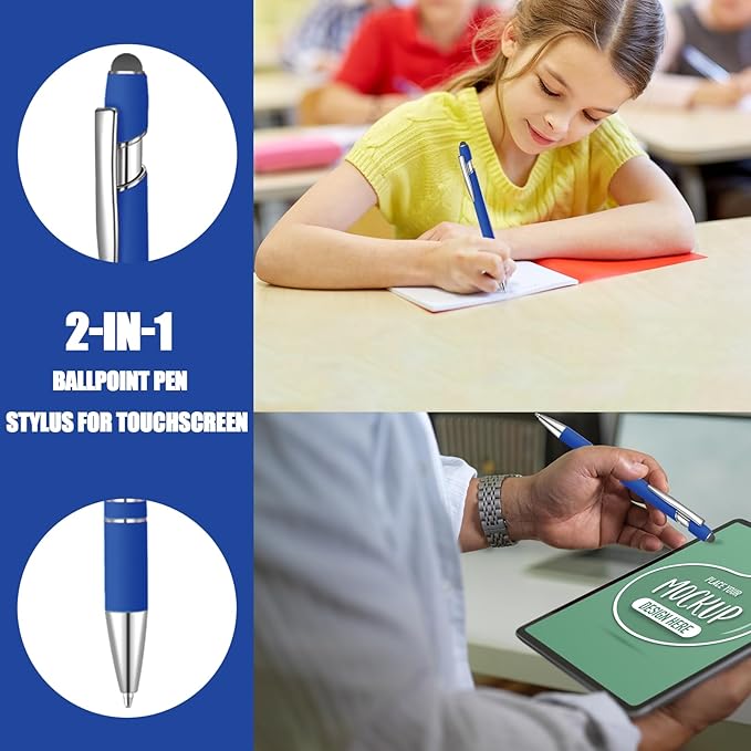 24 Pcs Blue Ink Ballpoint Pen with Stylus Tip 2 in 1 Ballpoint Pen 1.0 mm Blue Ink Metal Stylus Pen for Touch Screens Coworkers, Family, Colleagues, Office