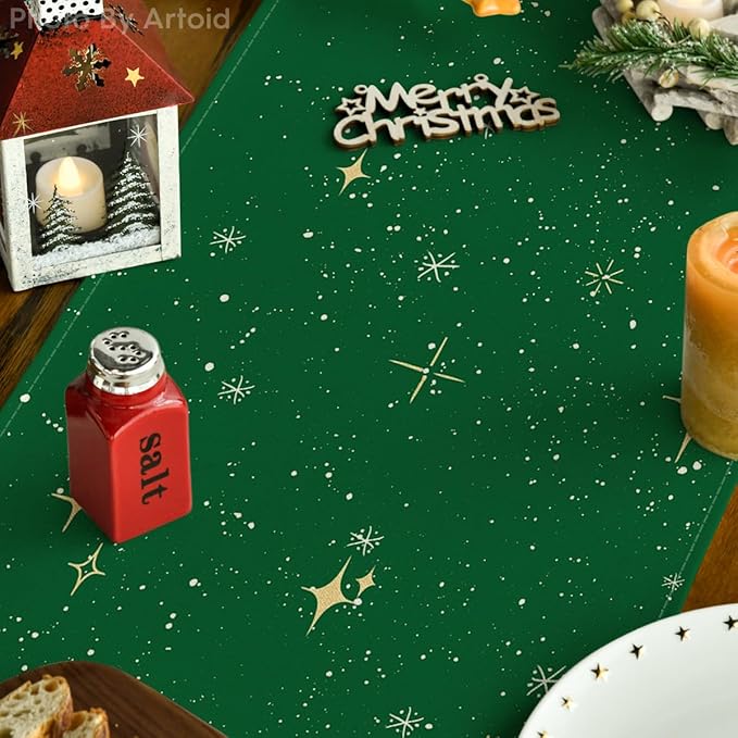Artoid Mode Xmas Trees Merry Christmas Table Runner, Seasonal Winter Green Kitchen Dining Table Decoration for Home Party Decor 13x72 Inch