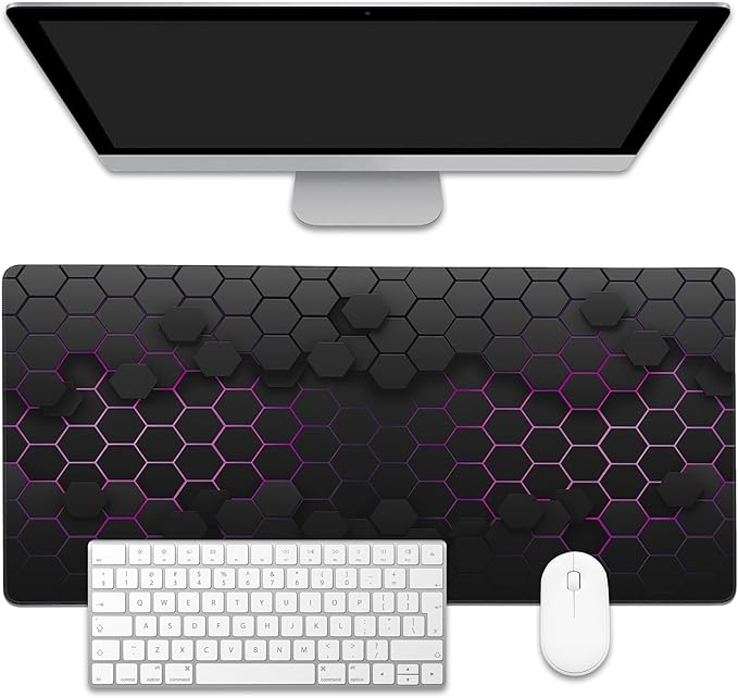 Grid with Purple Light Large Gaming Mouse Pad,Waterproof Desk Mat for Desktop,Non-Slip Rubber Base Mousepad with Stitched Edges for Laptop Office and Home 35.4X15.7 Inch