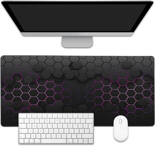 Grid with Purple Light Large Gaming Mouse Pad,Waterproof Desk Mat for Desktop,Non-Slip Rubber Base Mousepad with Stitched Edges for Laptop Office and Home 35.4X15.7 Inch