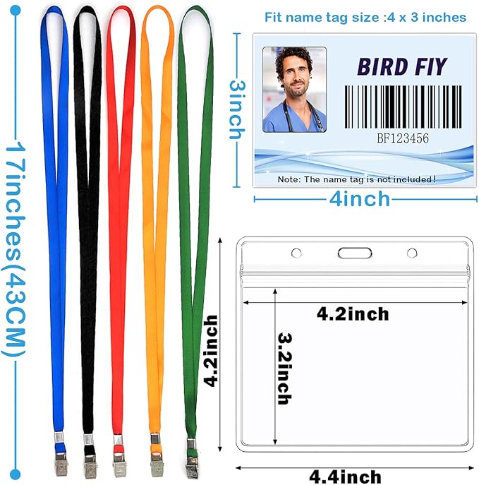 4x3 Name Tags Badge Holder with Lanyard 50 Pack Waterproof Horizontal ID Badge Holder and 50 Pcs Lanyards Nametag for Conferences, Events, and Meetings (Blue, 4 X 3 inches)
