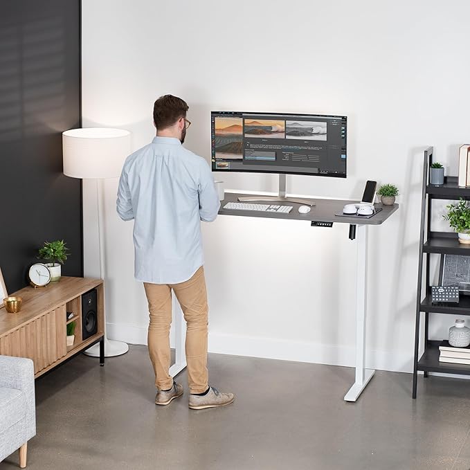 VIVO Electric 60 x 24 in Standing Desk, Memory Height Adjustment, 1B Series, One-Piece Dark Gray Top, White Frame, DESK-KIT-1W6G