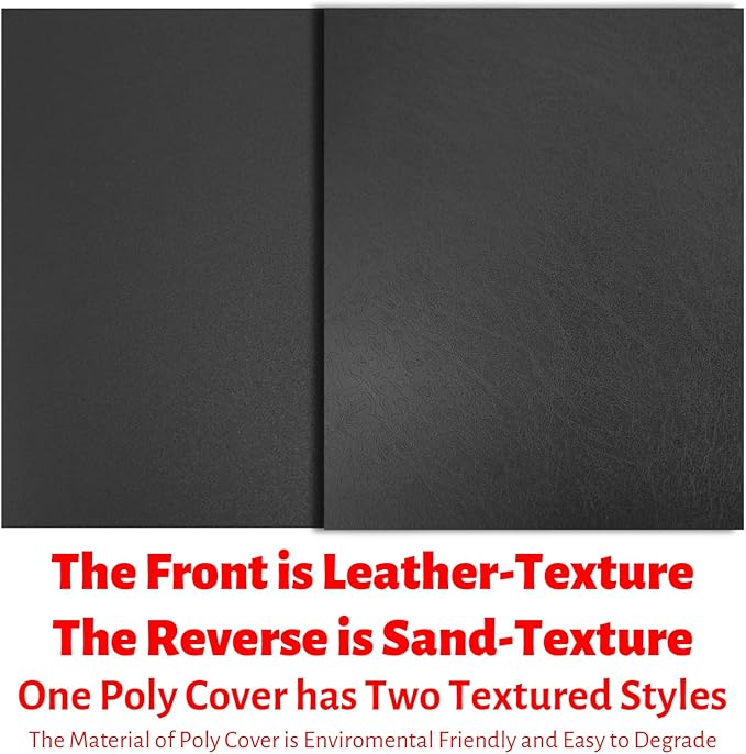 Binditek 50 Pack 16 Mil Leather-Textured Heavyduty Polycovers, Plastic Binding Presentation Covers, Letter Size, 8-1/2 x 11, Unpunched, Square Corners, Black