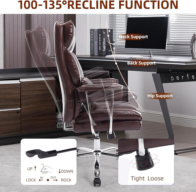 Big and Tall Office Chair 500lbs Wide Seat Executive Office Desk Chair High-Back Office Task Chair, Ergonomic Lumbar Support Computer Office Chairs for Heavy People(Brown)