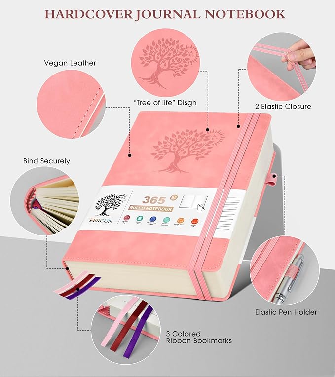 B5 Lined Journal Notebook - 365 Page Large Leather Journals for Writing Women Men，Hardcover Notebook with 100Gsm Thick Pages，Daily Diary for Travel, Work，School，College Ruled (7.6" x 10.3")