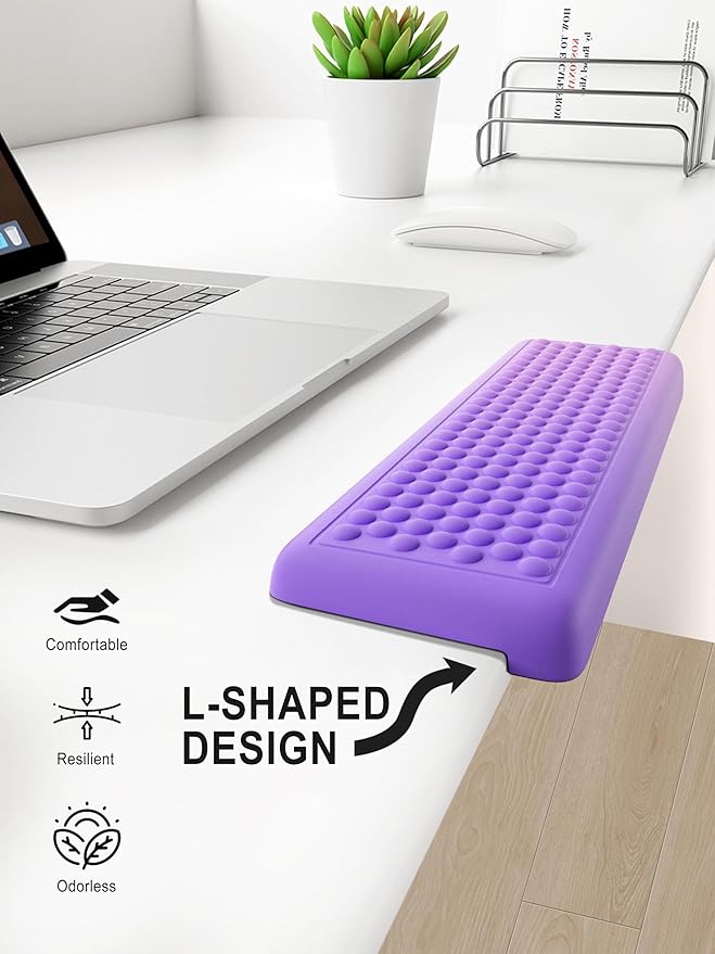 Hsurbtra L-Shaped Desk Elbow Pad, 2-Piece Soft Memory Foam Elbow Support Padding with Non-Slip Rubber Base, Ergonomic Desk Edge Cushion Wrist Rest for Office, Home, Work, Gaming, Purple Pink