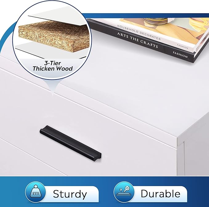 DEVAISE 3 Drawer File Cabinet for Home Office, Wood Under Desk Filing Cabinet, Rolling Printer Stand with Wheels, White