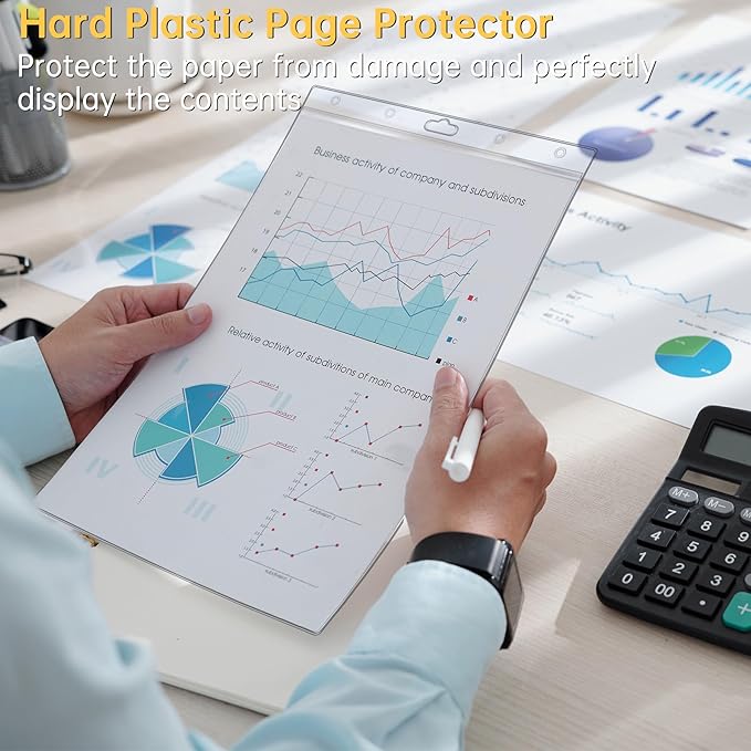 12PCS Hard Sheet Protectors 8.5 x 11 Waterproof Resealable Zip Paper Page Protectors Clear Rigid Plastic Sleeves for Photos Certificate, Heavy Duty Document Holder Wall Sign Holder, Vertical