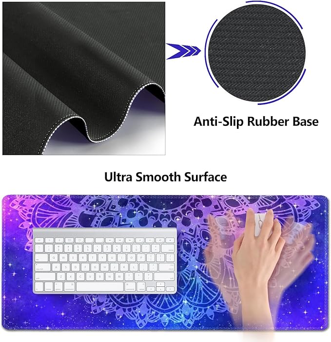 AIMSA Keyboard Mouse Pad Set, Large Gaming Mouse Pad +Wrist Rest Mouse Pad +Keyboard Wrist Support +Coaster, 35x15.7 inch Extended Desk Mat for Easy Typing Pain Relief (Blue Purple Mandala)