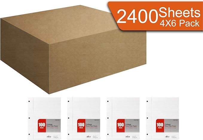 Mintra Office Filler Paper (College Ruled, 2400 Sheets (4-6pks)) - 8.5in x 11in - Filler Paper for Ring Binders