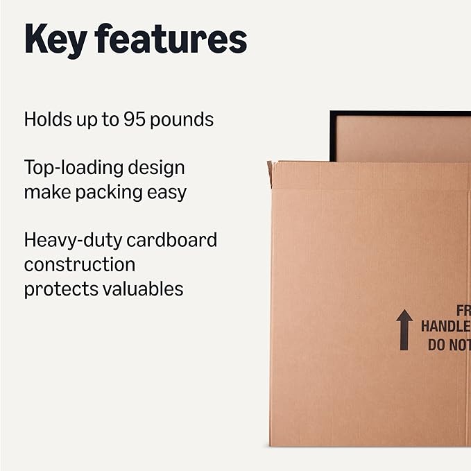 Amazon Basics TV Moving Box for 50-inch TV, Picture and Mirror, Heavy Duty Shipping Container, 48 x 4 x 33 inches, 3 Pack