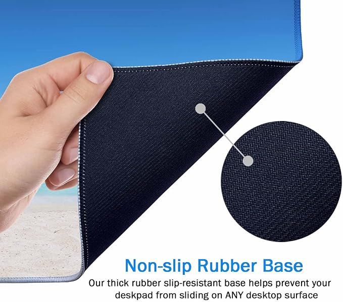 Gaming Mouse Pad, XXL Extended Computer Keyboard Long Mouse Mat, Large Desk Pad for Office Laptop, Non-Slip Rubber Base with Stitched Edge Mousepad, 31.5X11.8 inch Tropical Palm Sea and Beach