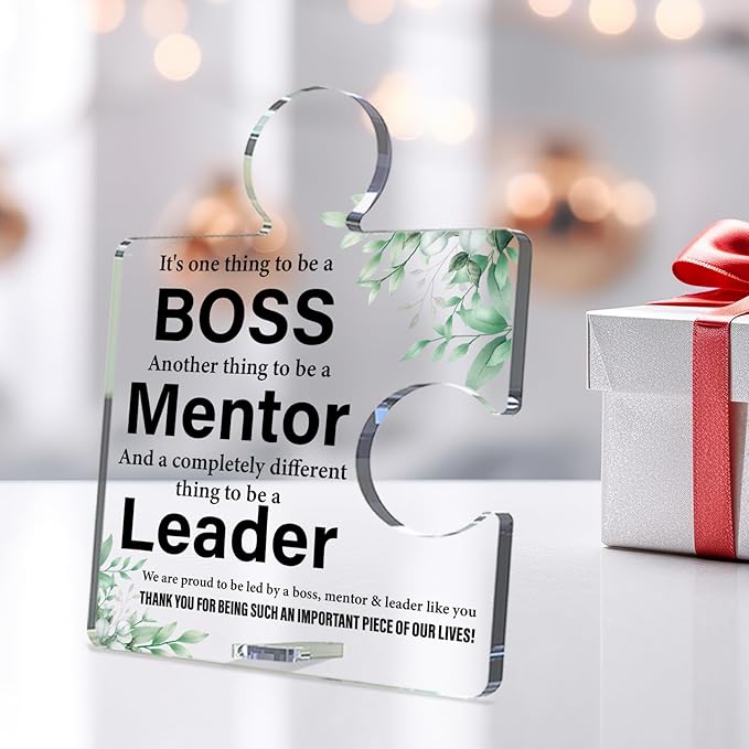 Thank You Appreciation Gifts for Boss Mentor Leader, Leader Mentor Boss Gifts for Women Men New Job Retirement Going Away, Bosses Day Gift Office Acrylic Puzzle Plaque Sign Desk Decor