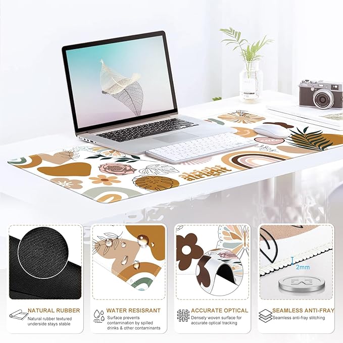 iCasso Desk Mat, Gaming Mouse Pad Wrist Support Set,4in1 XXL Large Mousepad + Keyboard Wrist Rest+Mouse Wrist Rest+Coaster Set with Ergonomic Design for Home Office Table Computer-Sticker