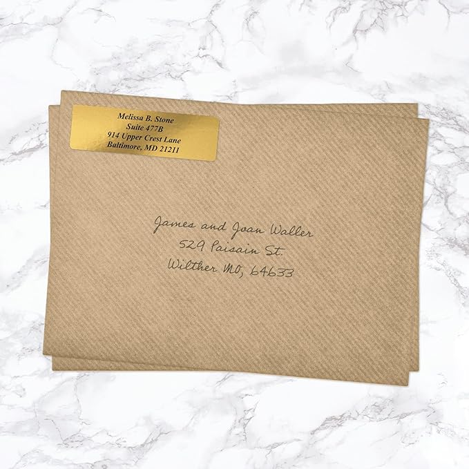 Gold Foil Personalized Return Address Labels with Elegant Dispenser - Roll of 250 Custom Stickers