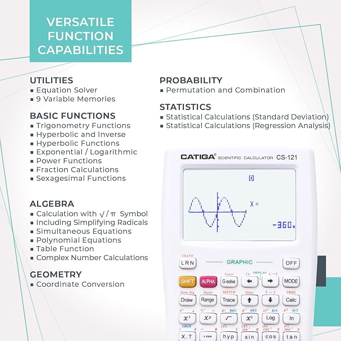 Scientific Calculator with Graphic Functions - Multiple Modes with Intuitive Interface - Perfect for Students of Beginner and Advanced Courses, High School or College
