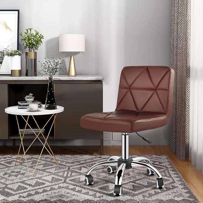 COSVALVE Armless Desk Chair, Mid Back 360 Swivel Office Chair, Height Adjustable Executive Conference Task Chair with Rolling Wheels and Diamond Pattern for Home Bedroom Computer Barber, Brown