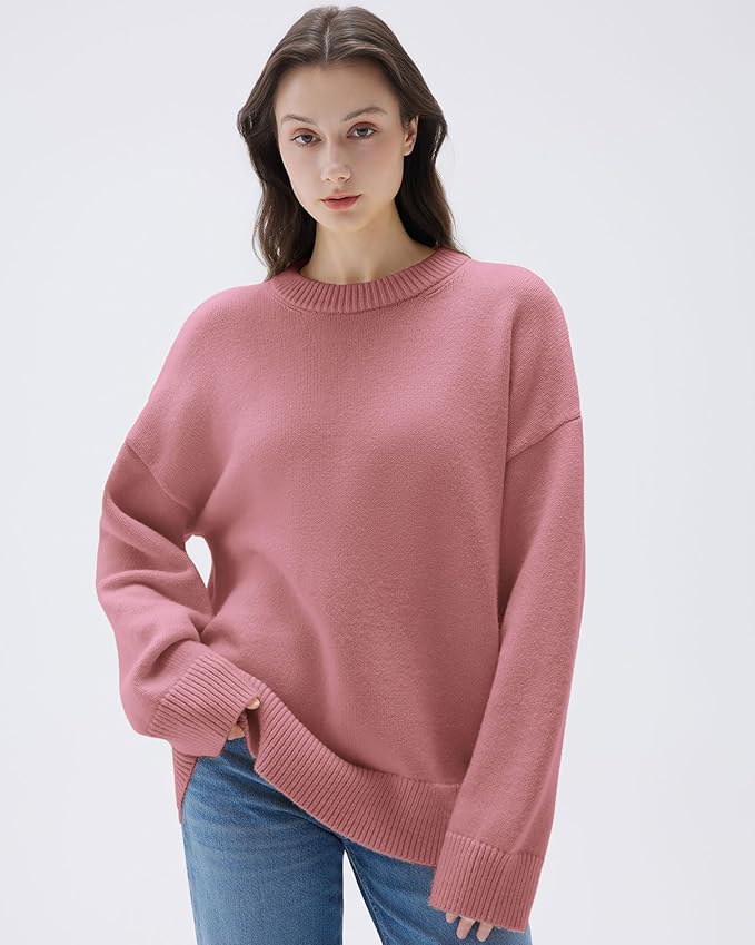 SUUKSESS Women Cashmere Oversized Long Sleeve Pullover Sweater Crew Neck Jumpers