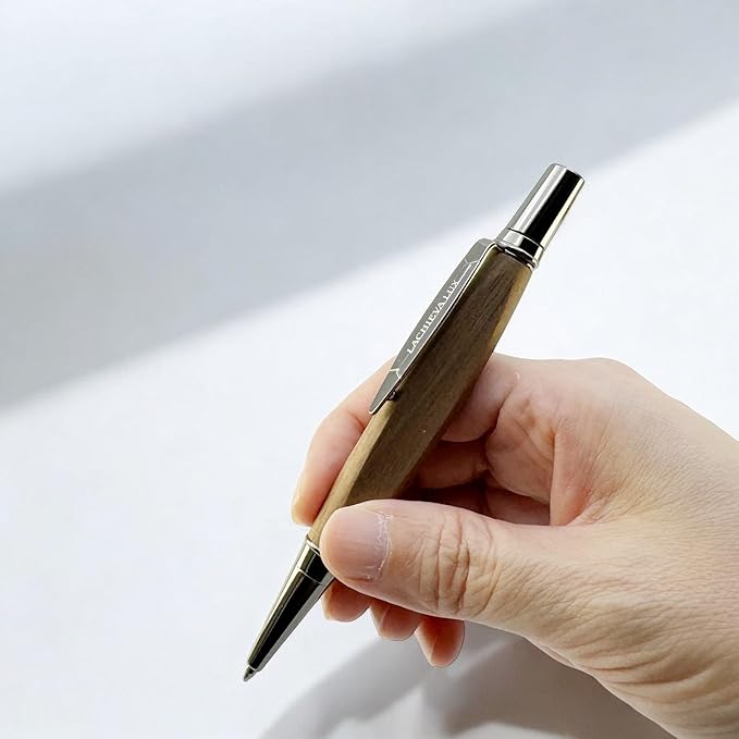 LACHIEVA LUX Walnut Wood Ballpoint Pen and Mechanical Pencil Set – Triangle Grip, Luxury Gift for Men and Women, Includes Refills and Gift Box