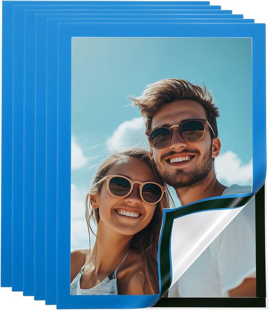 uxcell 6 Pcs Magnetic Sign Holder, 8.3" x 11.7" Self-Adhesive Magnetic Wall Signs Holder Magnetic Picture Frame Document Holder for Home Office Wall Window Displays, Sky Blue