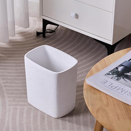 Polytree White Travertine Stone Bathroom Trash Can 1.8 Gallon(7 Liter) Small Kitchen Garbage Can,Living Room Bedroom Trash Can, Decor Wastebasket for Home Office