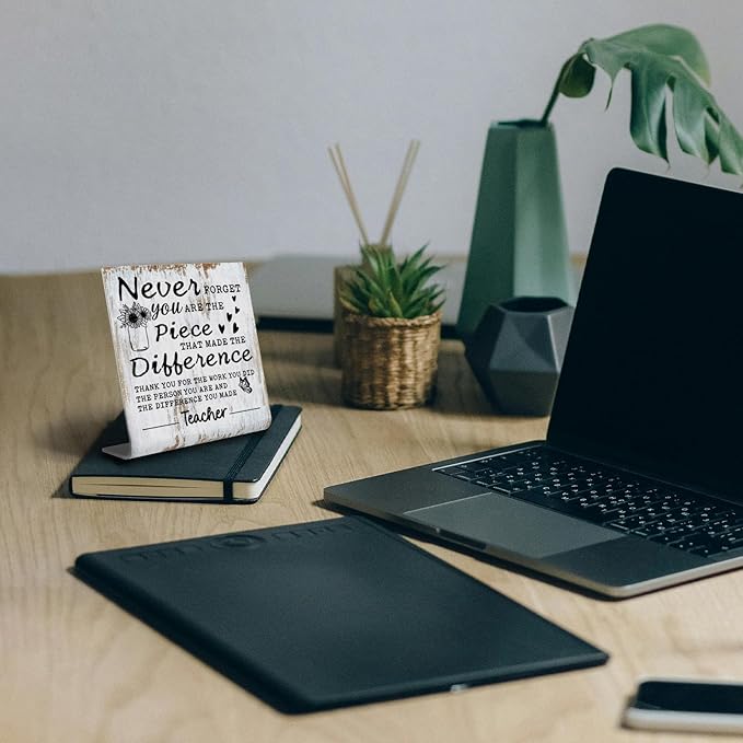 TRCENDE Appreciation Thank You Gift for Teacher - Never Forget You are The Piece Sign - Office Retirement or Going Away Gift - Metal Desk Sign XLK215