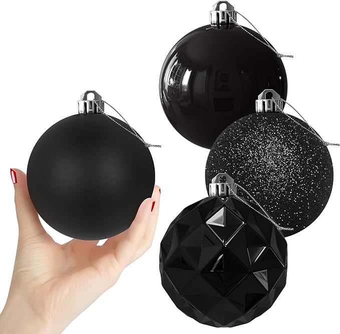 Black Set of XL (4.0") 4PCS Christmas Balls - Christmas Tree Decoration Ornaments Shatterproof Hanging Balls for New Year Easter Valentine Holiday Decorations