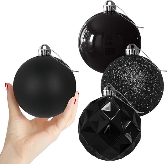 Black Set of XL (4.0") 4PCS Christmas Balls - Christmas Tree Decoration Ornaments Shatterproof Hanging Balls for New Year Easter Valentine Holiday Decorations