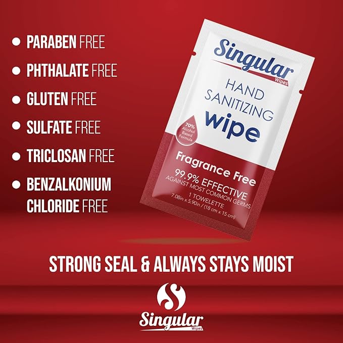 Hand Sanitizing Wipes Travel Size by Singular Wipes –30ct Individually Wrapped | Fragrance-Free, Moisturizing, 70% Isopropyl Alcohol Wipes | Travel, Home, Office, Daily Use | Made in USA
