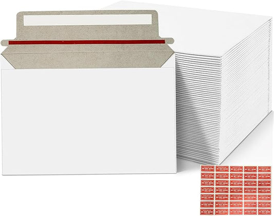 Cheardia 120 Pack Rigid Mailer with Self Adhesive Seal, 6.5 x 4.5 Inch Photo Document Mailers Small Thick Cardboard Envelopes with Label for Photos, Document, White