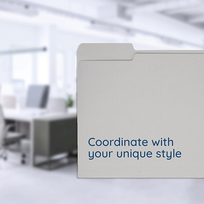 100 Blue Summit Supplies Gray File Folders Letter Size - Durable 11pt Grey Folders, 1/3 Cut 3 Tabs Gray Folders, Holds Letter Size Documents