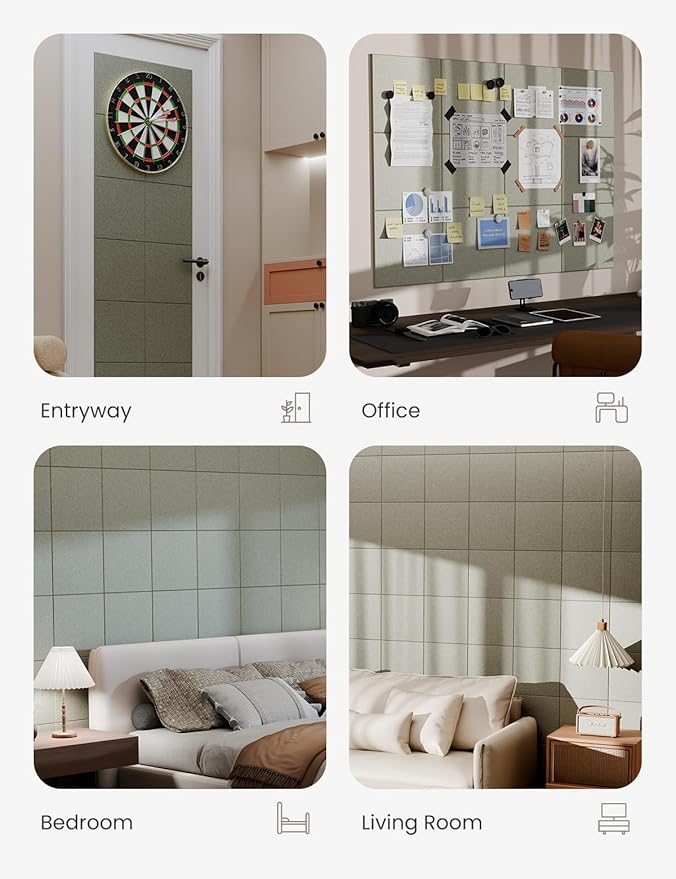 Bumusty Large Cork Board 47"x35" Alternative - 12 Pack Felt Wall Tiles with 70 Safe Removable Adhesive Tabs, 30 Pushpins, Cork Boards for Walls Pin Board Bulletin Board Office Decor (Sage)