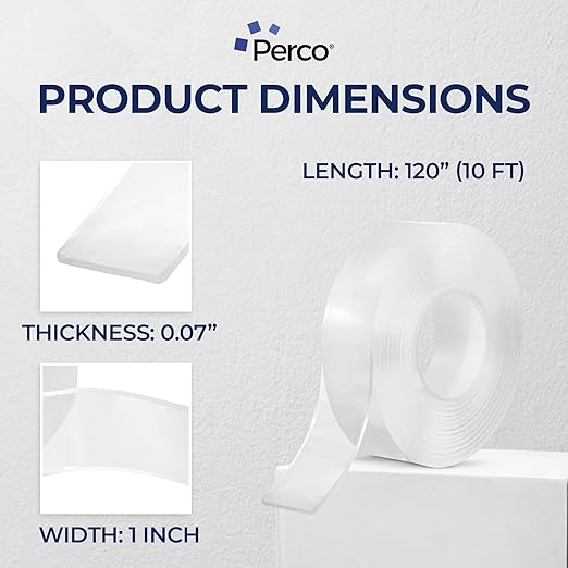 Nano Double Sided Mounting Tape Roll, Clear Tape, 1"x120" (10 ft) – Strong Reusable Adhesive for Wall, Shelves, Picture Hanging, Posters, Décor, Crafts, DIY Projects, Custom Lengths