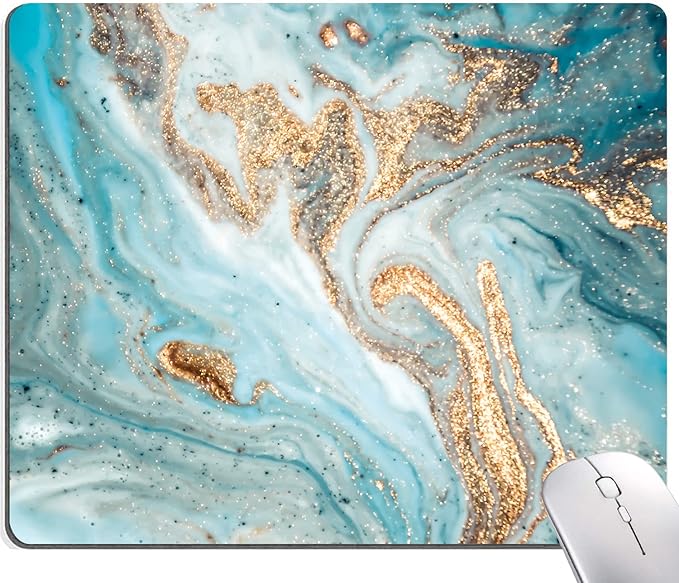 Mouse Pad, Marble Mouse Pad, Premium-Textured Mouse Mat Square Waterproof Non-Slip Rubber Base Computer Mousepads for Office Laptop Desk, Cyan Gold Marbling