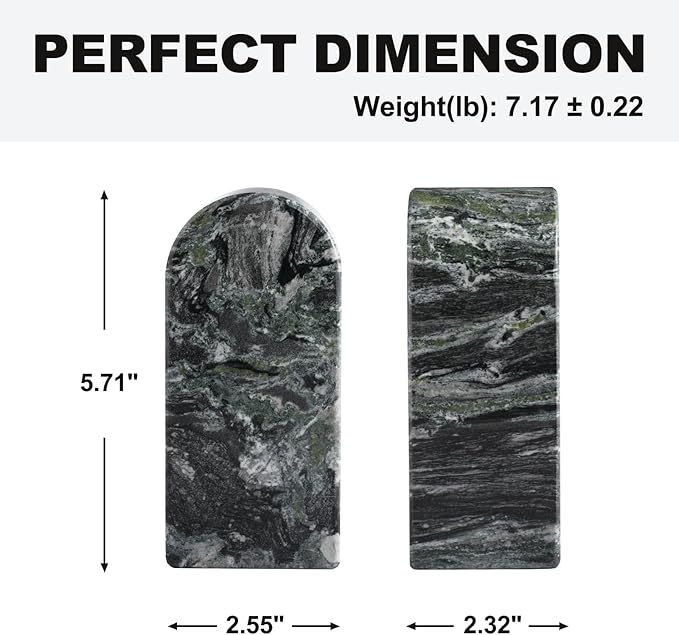 Koville Natural Marble Bookends for Shelves, Decorative Book Ends, 7lbs Heavy-Duty Marble Book Holders, Bookshelf Apartment Decor for Normal Books/CD/Video Games(Olive Green)