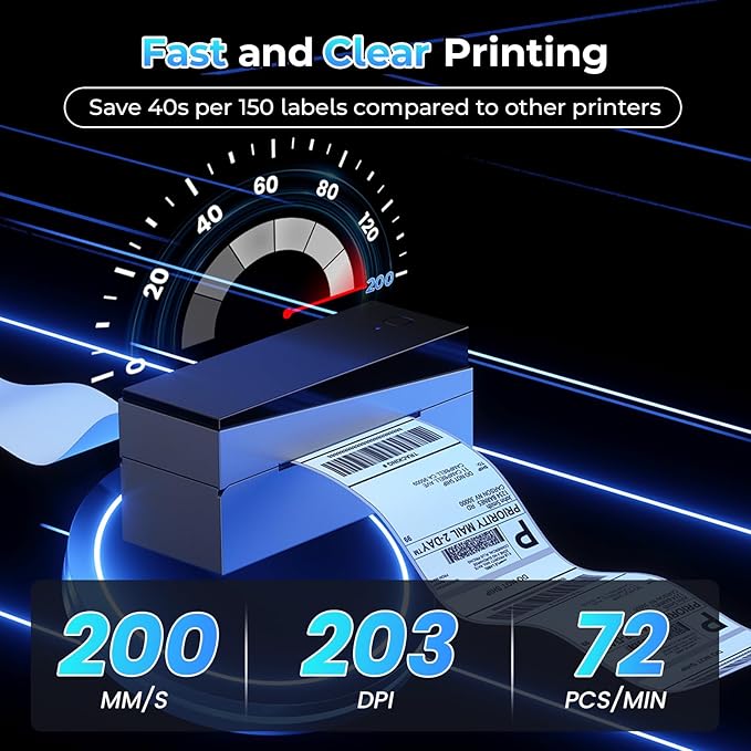 Bluetooth Shipping Label Printer 4x6, 249BT Thermal Label Printer 4x6 for Small Business, Shipping Packages, Office, Home, Compatible with Android iPhone iPad Windows macOS Chrome USPS Etsy